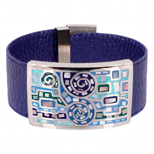 Браслет на синем кожаном ремешке CB01319-25 BL/S Fiore Luna