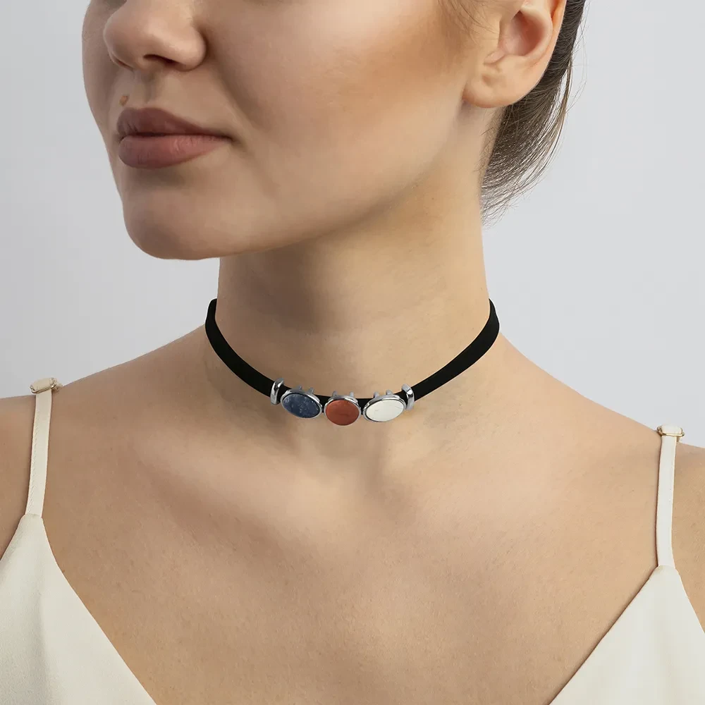 Чокер mother mosaic/red agate/pearl sodalite B0207.1.8.22 BW/R/BL/S