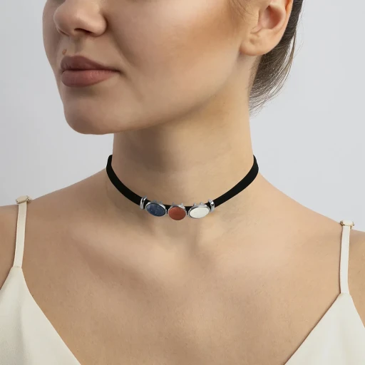 Чокер mother mosaic/red agate/pearl sodalite B0207.1.8.22 BW/R/BL/S