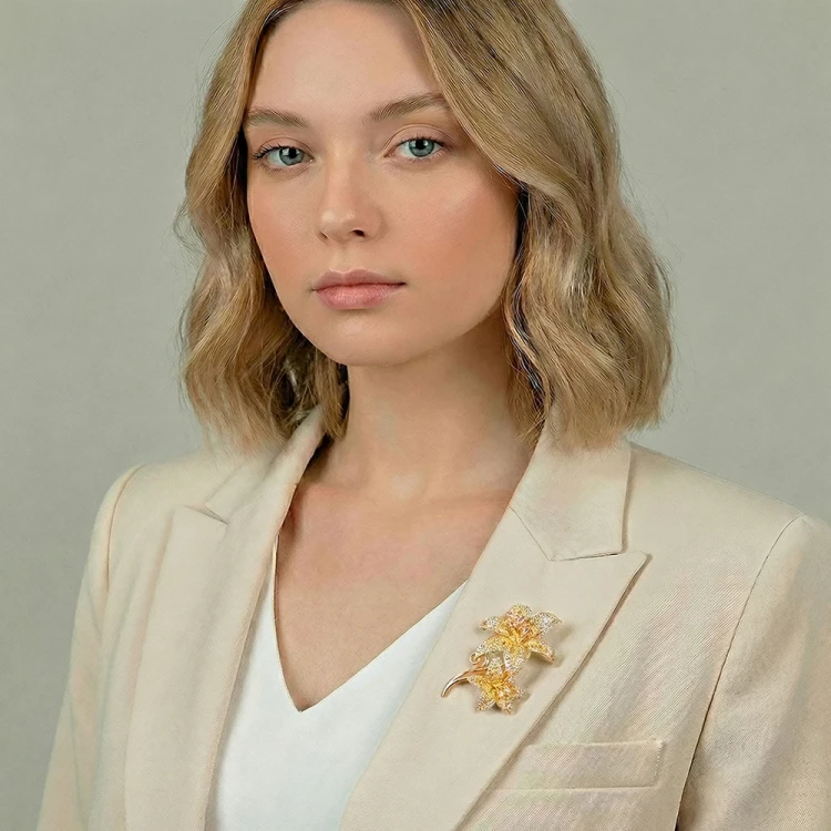 Брошь Fiore Luna ДУЭТ Zircon XR08553P BR/G