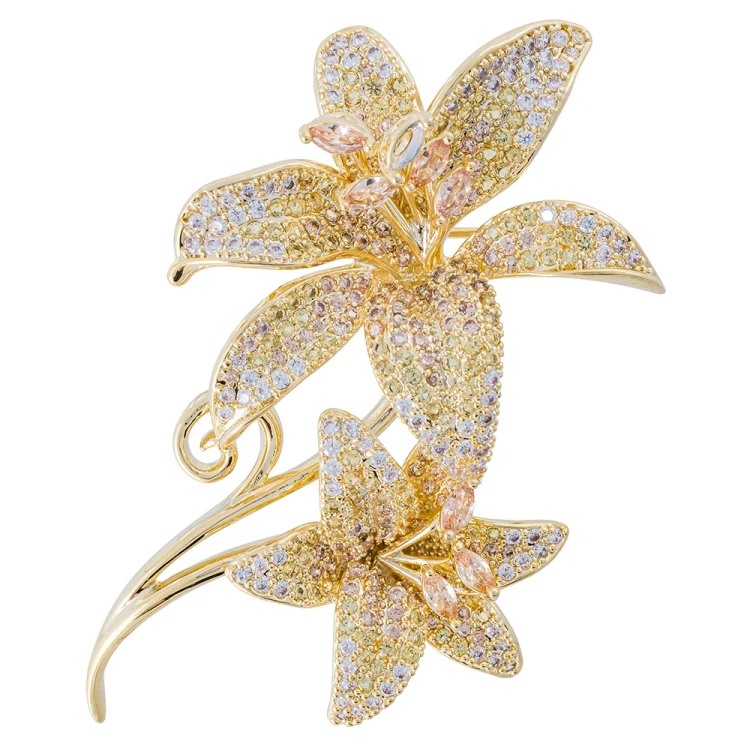 Брошь Fiore Luna ДУЭТ Zircon XR08553P BR/G