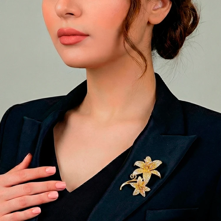 Брошь Fiore Luna ДУЭТ Zircon XR08553P BR/G