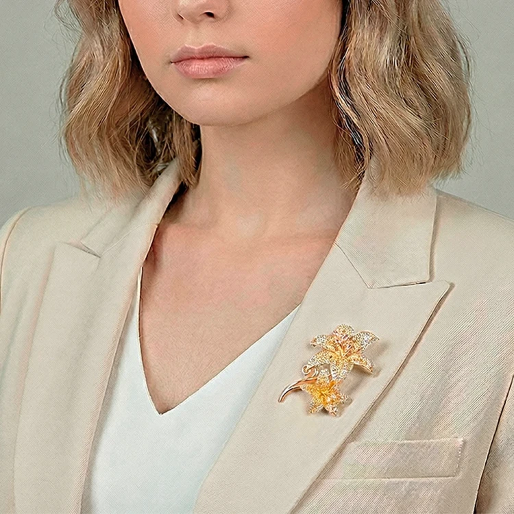 Брошь Fiore Luna ДУЭТ Zircon XR08553P BR/G
