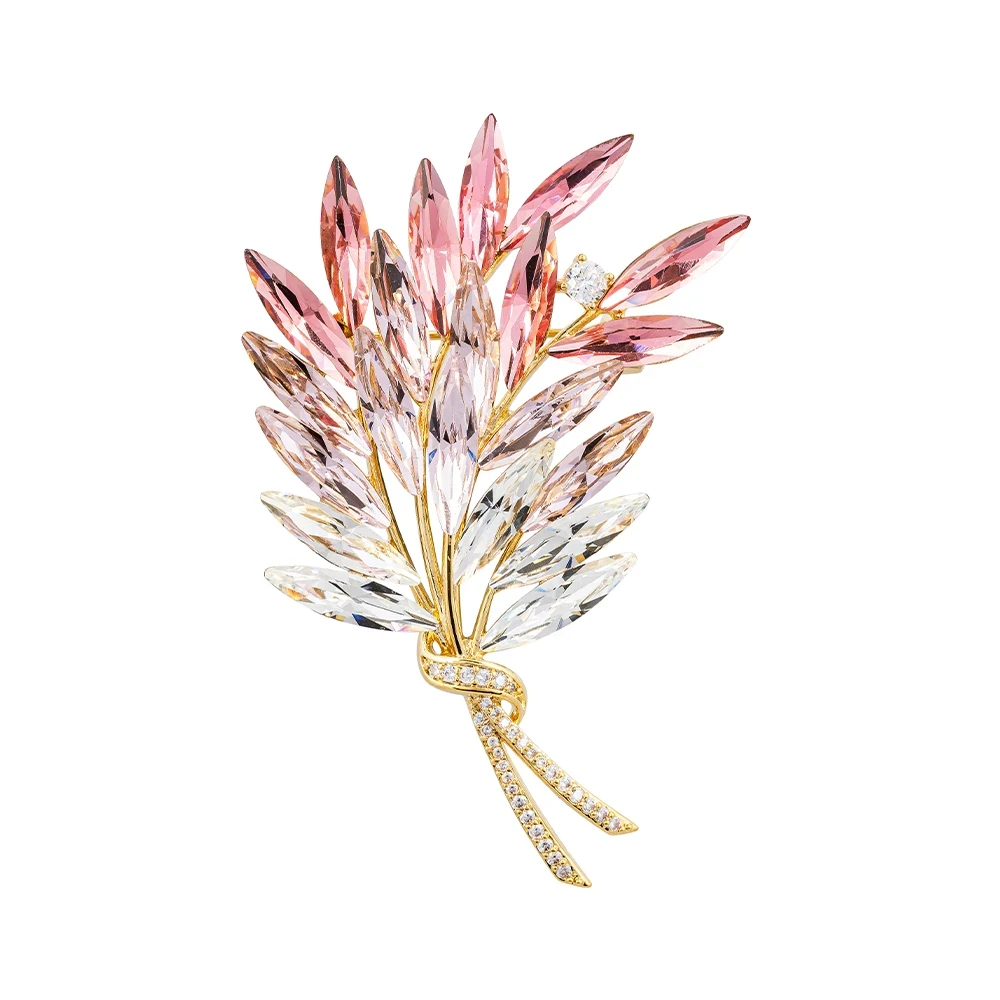 Брошь Букет crystal white/pink XR16767 R/G Fiore Luna
