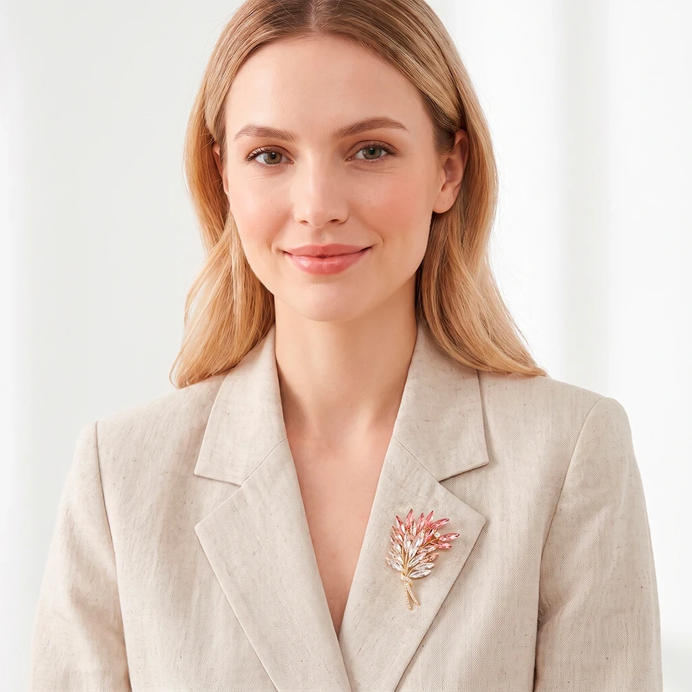 Брошь Букет crystal white/pink XR16767 R/G Fiore Luna