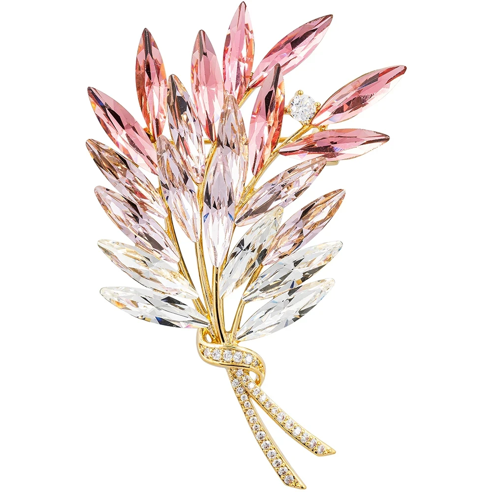 Брошь Букет crystal white/pink XR16767 R/G Fiore Luna
