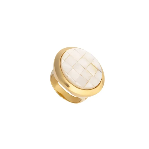*Кольцо Possebon Mother Pearl Mosaic 17.2 мм *K2853.1/17.2 BW/G