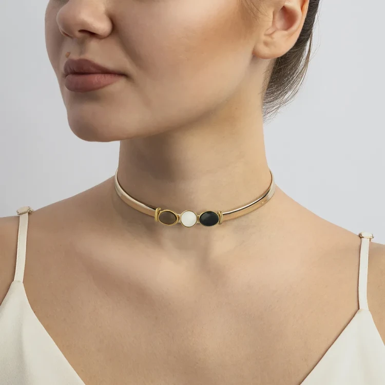Чокер mother mosaic/black agate/tiger eye B0294.1.4.15 BW/BR/G