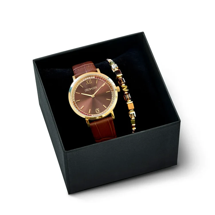 Комплект Coeur de Lion COEUR DE LION Gold-Brown (часы + браслет) 7652/53-1611