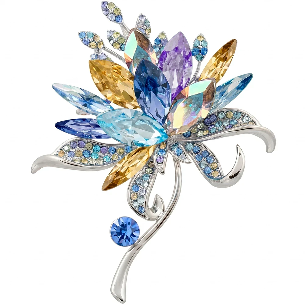 Брошь Райский цветок crystal blue xr12932a1 BL/S Fiore Luna