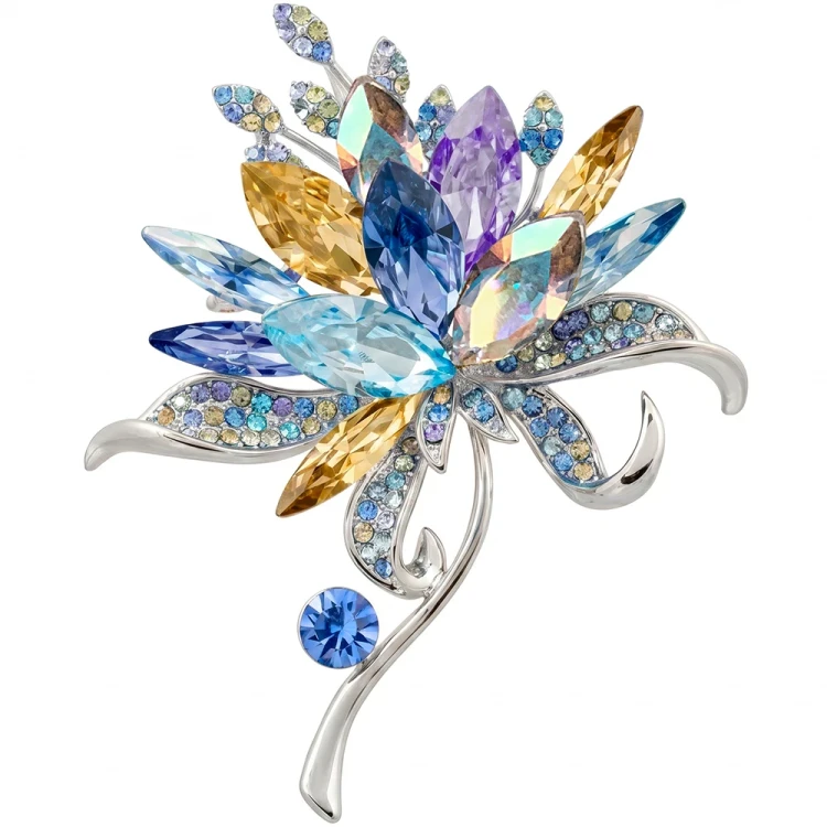Брошь Райский цветок crystal blue xr12932a1 BL/S Fiore Luna