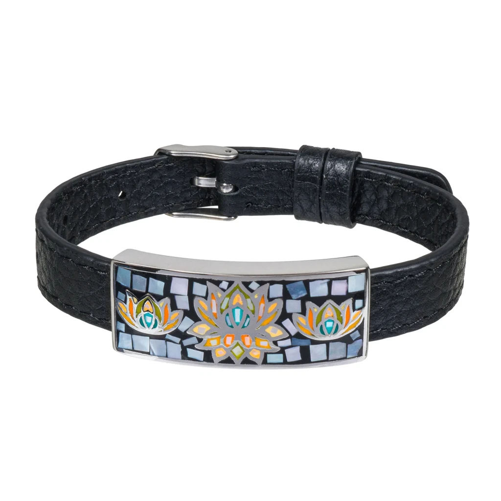 Браслет Fiore Luna на черном кожанном ремешке CB03596-2A
