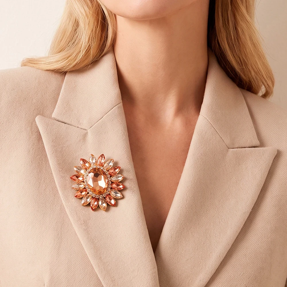 Брошь Sunflower crystal pink/peach BR14649p R/G Fiore Luna