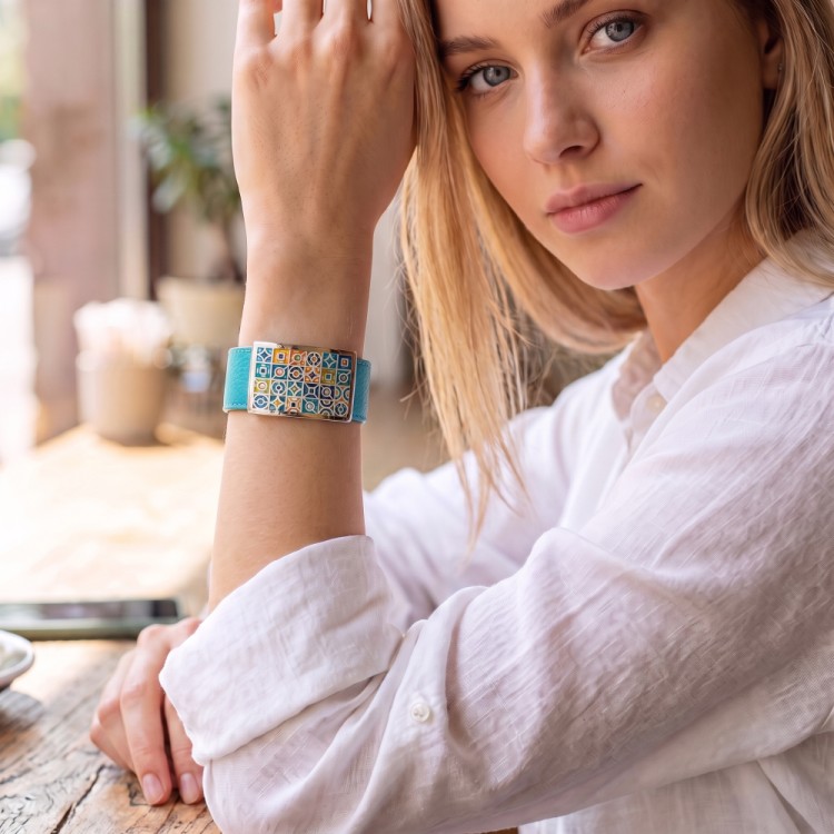 Браслет Fiore Luna на бирюзовом кожаном ремешке CB03190-9