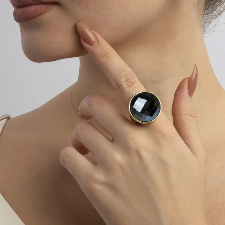Кольцо Possebon pearl black agate 18.5 мм K1155.4/18.5 BW/G
