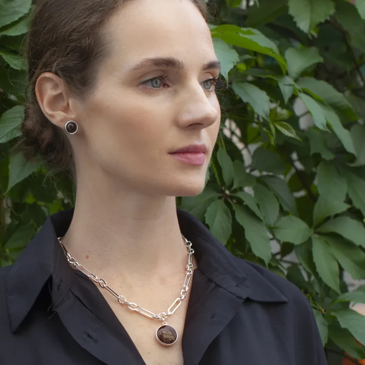 Пусеты Fiore Luna COFFE AGATE LE1107 BR/S