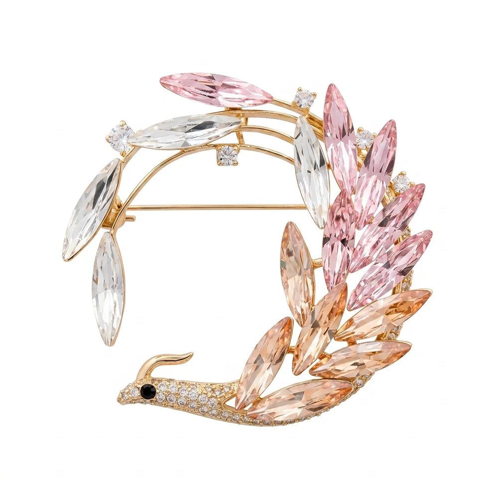 Брошь Птица crystal peach gold XR16682 BR/G Fiore Luna
