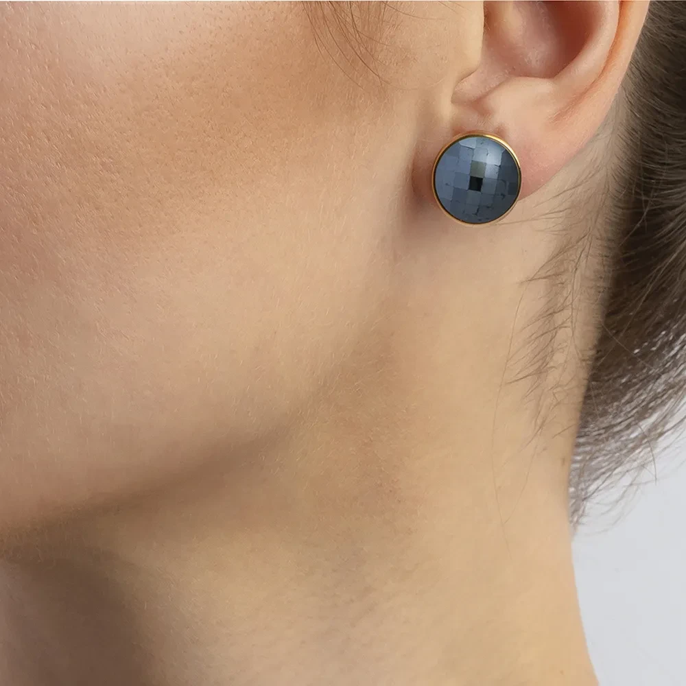 Пусеты pearl black agate A1184.4 BW/G