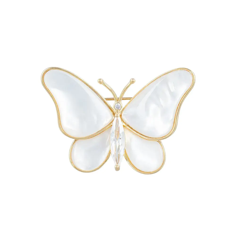 Брошь Shadore Бабочка Zircon+natural shell XR06424F G