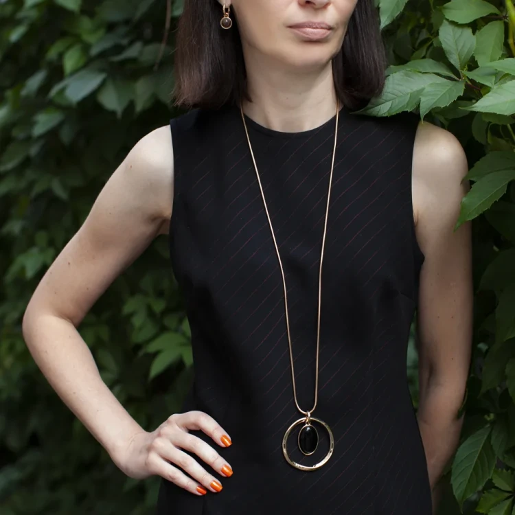 Колье Fiore Luna BLACK QUARTZ LN5135 BW/G