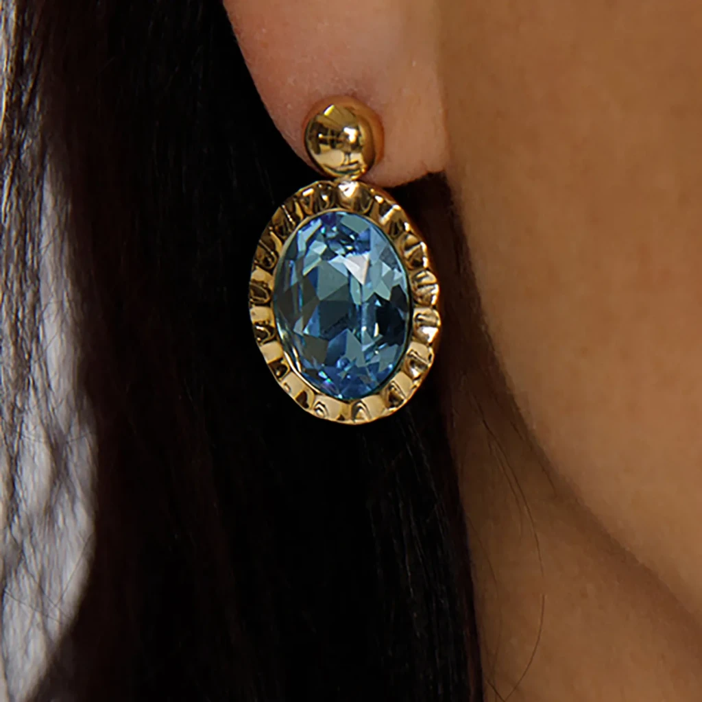 Серьги Qudo TIVOLA UNICA big (G/P) Aquamarine 2,65cm 332028