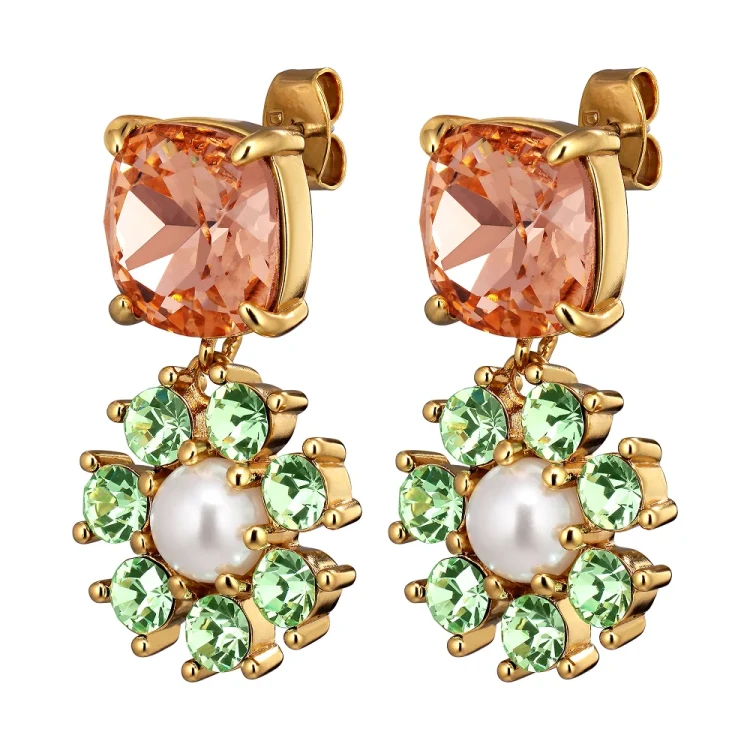 Серьги Dyrberg Kern POPPY SG LIGHT GREEN / PEACH / WHITE PEARL 460079