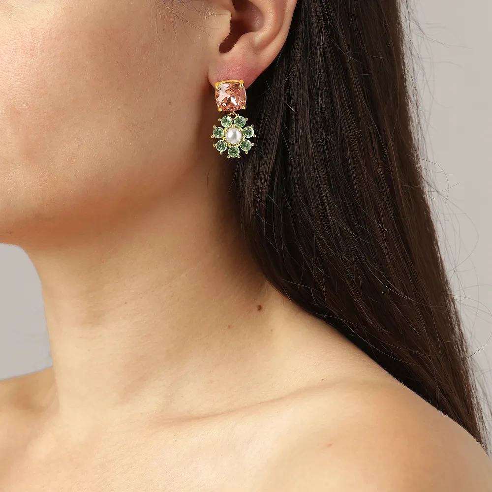 Серьги Dyrberg Kern POPPY SG LIGHT GREEN / PEACH / WHITE PEARL 460079