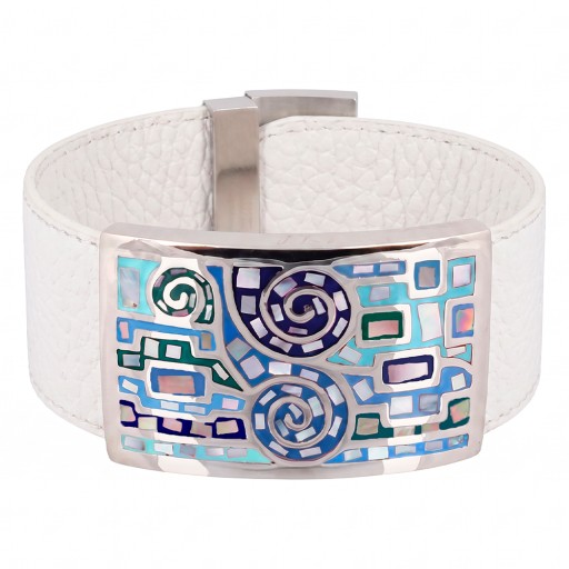 Браслет на белом кожаном ремешке CB01319-24 BL/S Fiore Luna