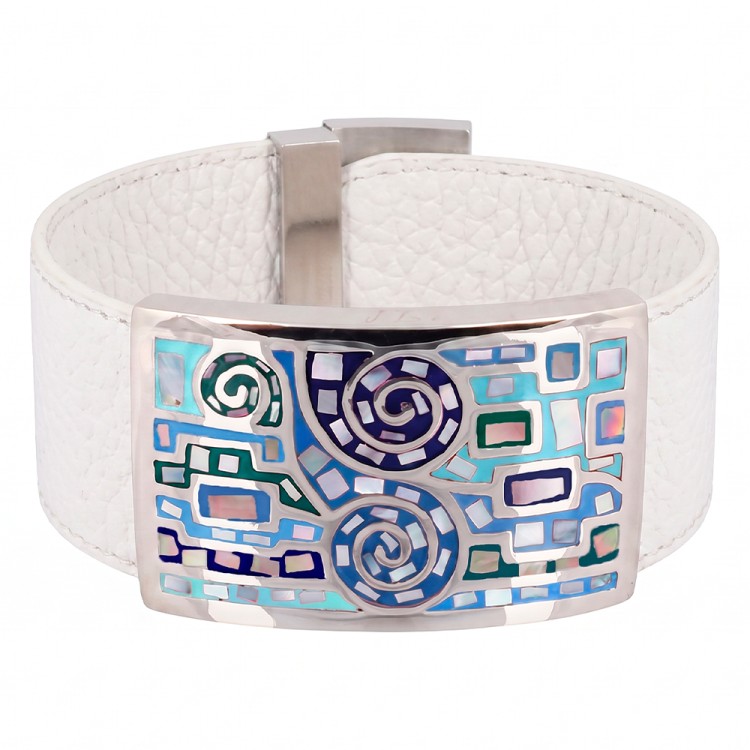 Браслет на белом кожаном ремешке CB01319-24 BL/S Fiore Luna