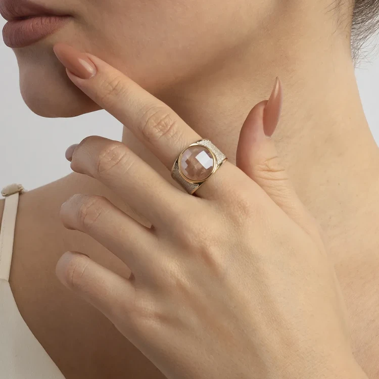 Кольцо Possebon  quartz rose 18 мм K3185.9/18.0 R/G
