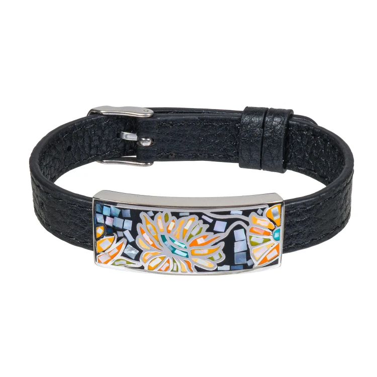 Браслет Fiore Luna на черном кожанном ремешке CB03598-1A