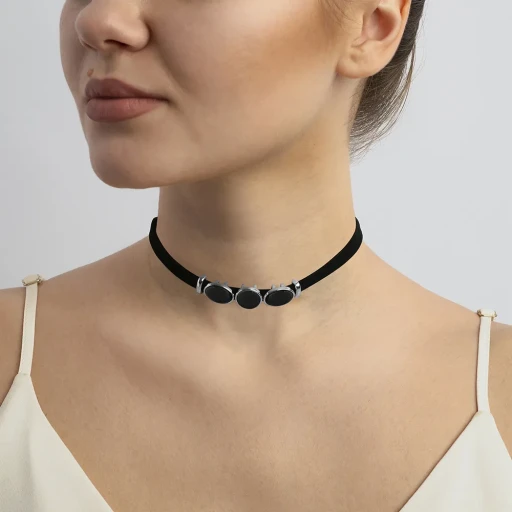 Чокер pearl black agate B0207.4 BW/S