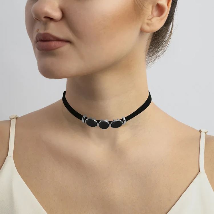 Чокер pearl black agate B0207.4 BW/S