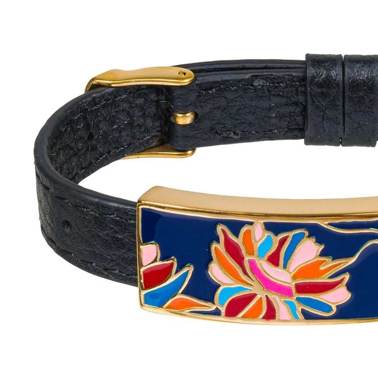 Браслет Fiore Luna на черном кожанном ремешке CB03599-5A