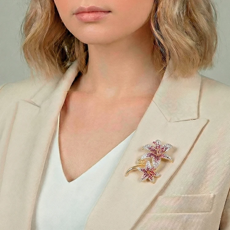 Брошь Fiore Luna ДУЭТ Zircon XR08553P R/G