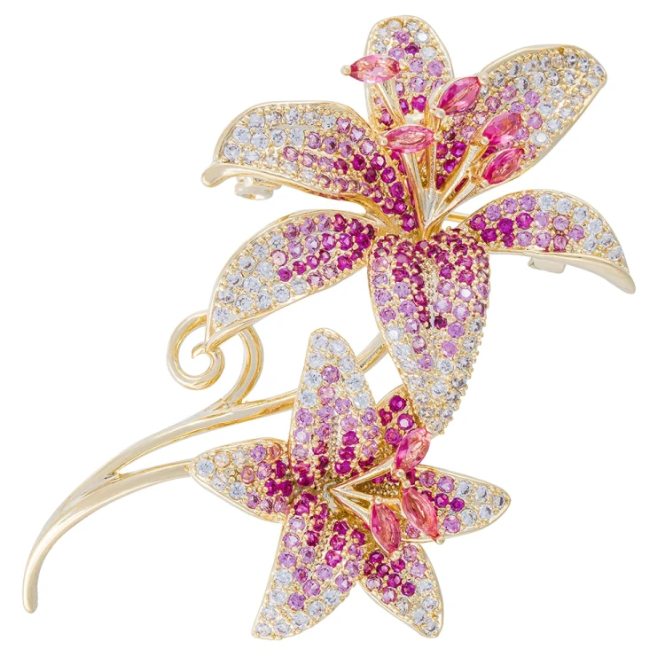 Брошь Fiore Luna ДУЭТ Zircon XR08553P R/G