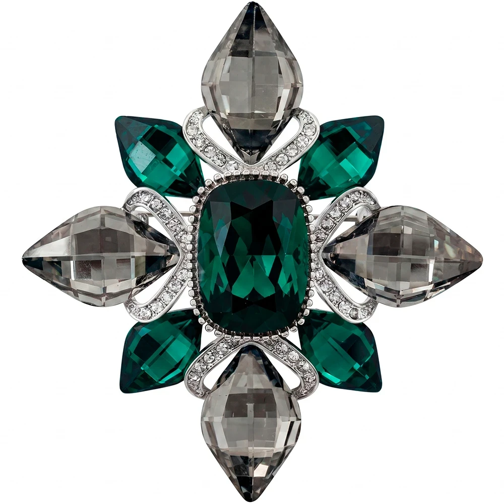 Брошь Icon crystal green BR14908 G/S Fiore Luna