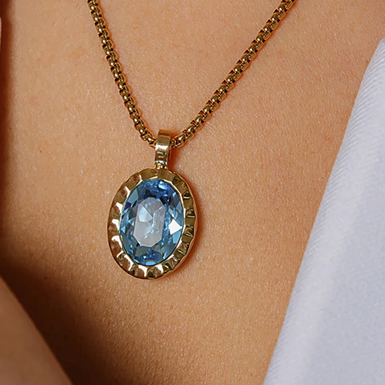 Колье Qudo TIVOLA UNICA big (G/P) Aquamarine 3cm 420528