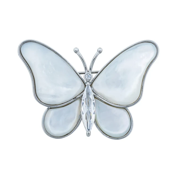 Брошь Fiore Luna Бабочка Zircon+natural shell XR06424F S