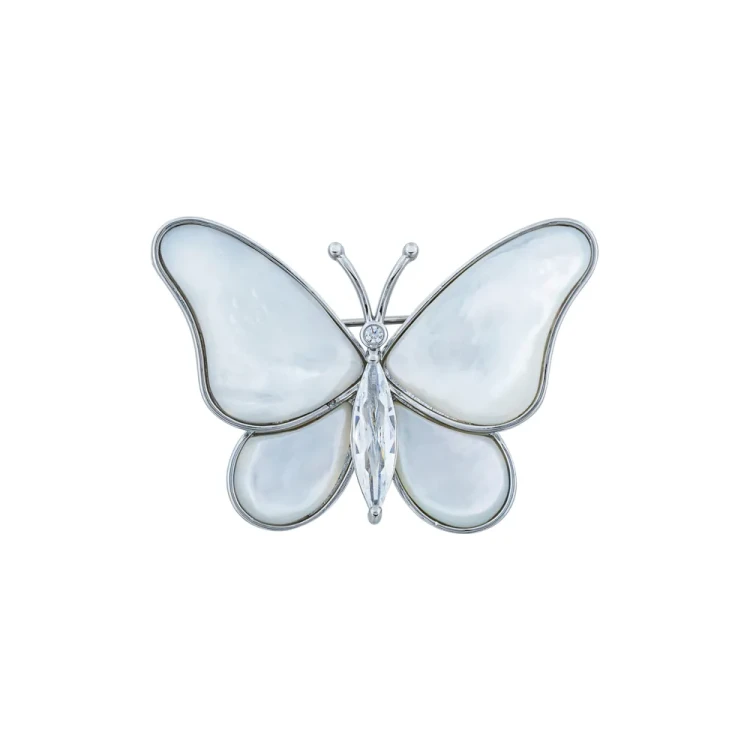 Брошь Fiore Luna Бабочка Zircon+natural shell XR06424F S